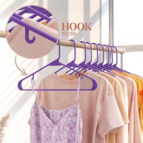 Plastic Hangers 20 Pack Purple - Clothes Hangers - Makes The Perfect Coat Hanger and General Space Saving Clothes Hangers for Closet - Percheros Ganchos para Colgar Ropa Hangars
