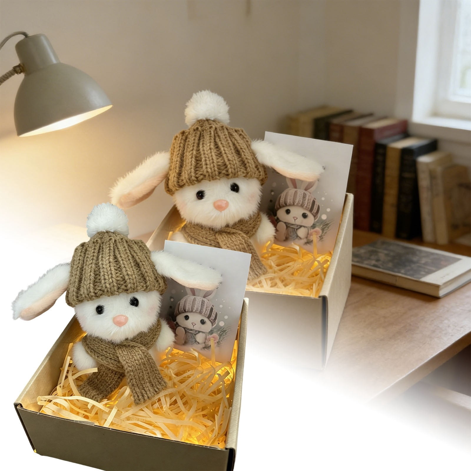Handmade Mini Bunny Hug Cute Easter Gift with Card, 2026 New Soft Plush Rabbit Mini Bunny Hugs in Box, Easter Basket Bunny Stuffer, Easters Basket Essentials Gifts