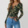 thumbnail image 2 of Womens Ribbed Knit Tunic Tops Henley Neck Long Sleeve Camo Shirts Stretch Slim Fit Pullover Tee, 2 of 5