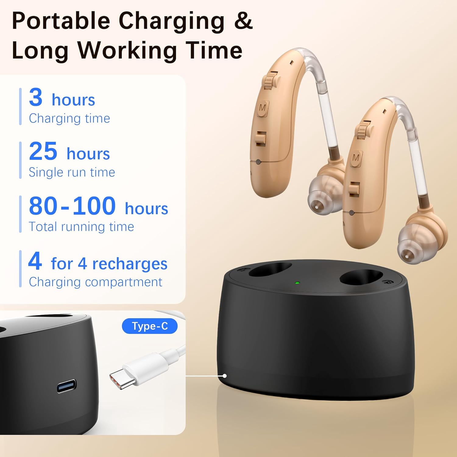 Hearing Aids for Seniors, Hearing Aids Rechargeable with Noise Cancelling and Volume Control, Hearing Amplifier for Adults Hearing Loss, Portable Behind-the-Ear Hearing Aid Headphones (Brown)
