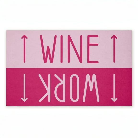 Work & Wine Pink Printed Outdoor Door Mat, design by Lil' Rue, 18"x30"
