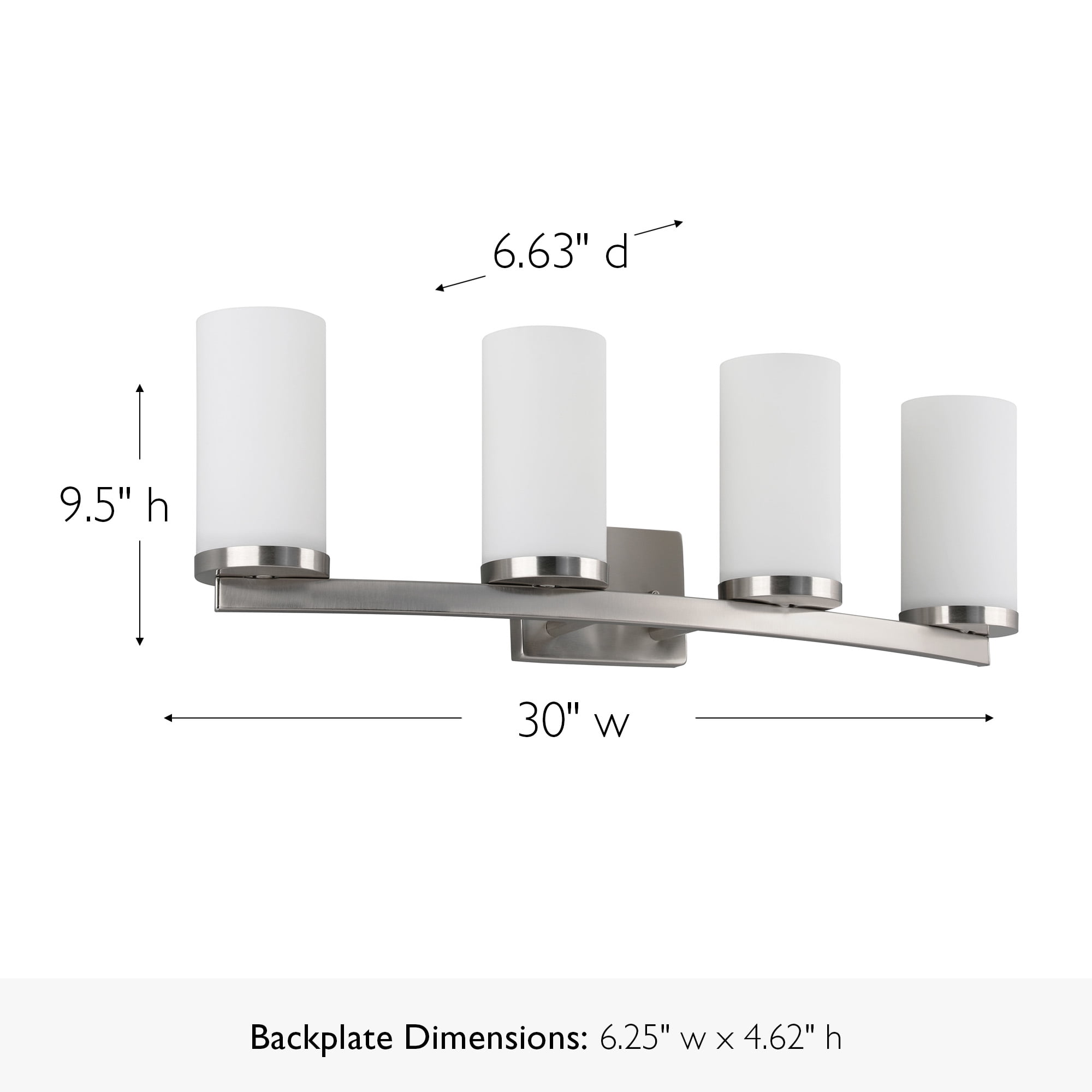 Desta 30" Satin Nickel 4-Light Dimmable Vanity Light With Curved Bar Design and Frosted Glass
