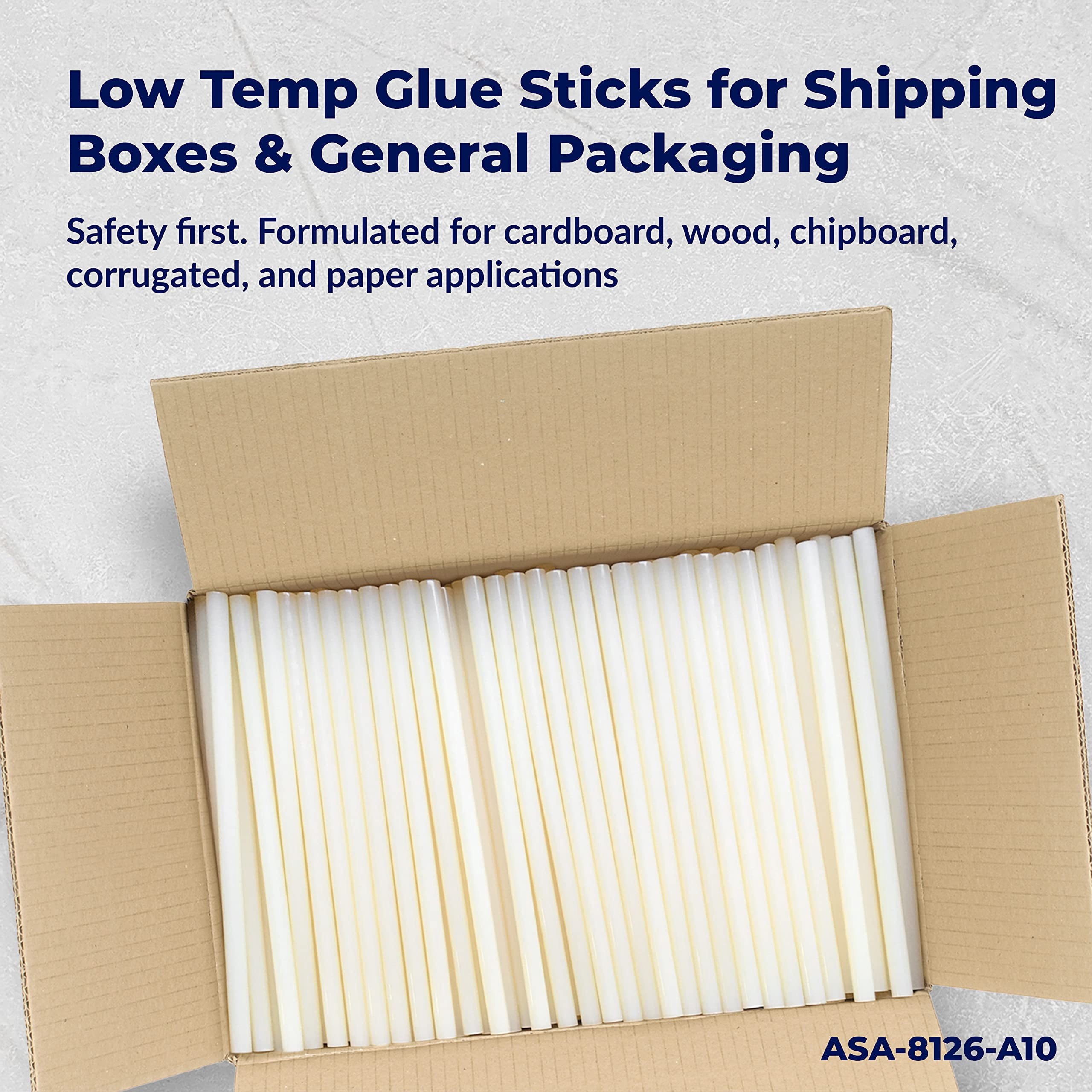 ASA Low-Temp Hot Melt Glue Sticks | Strong Bond for Packaging & Crafts | 25 lb Pack (473 Sticks), 1/2" x 10"