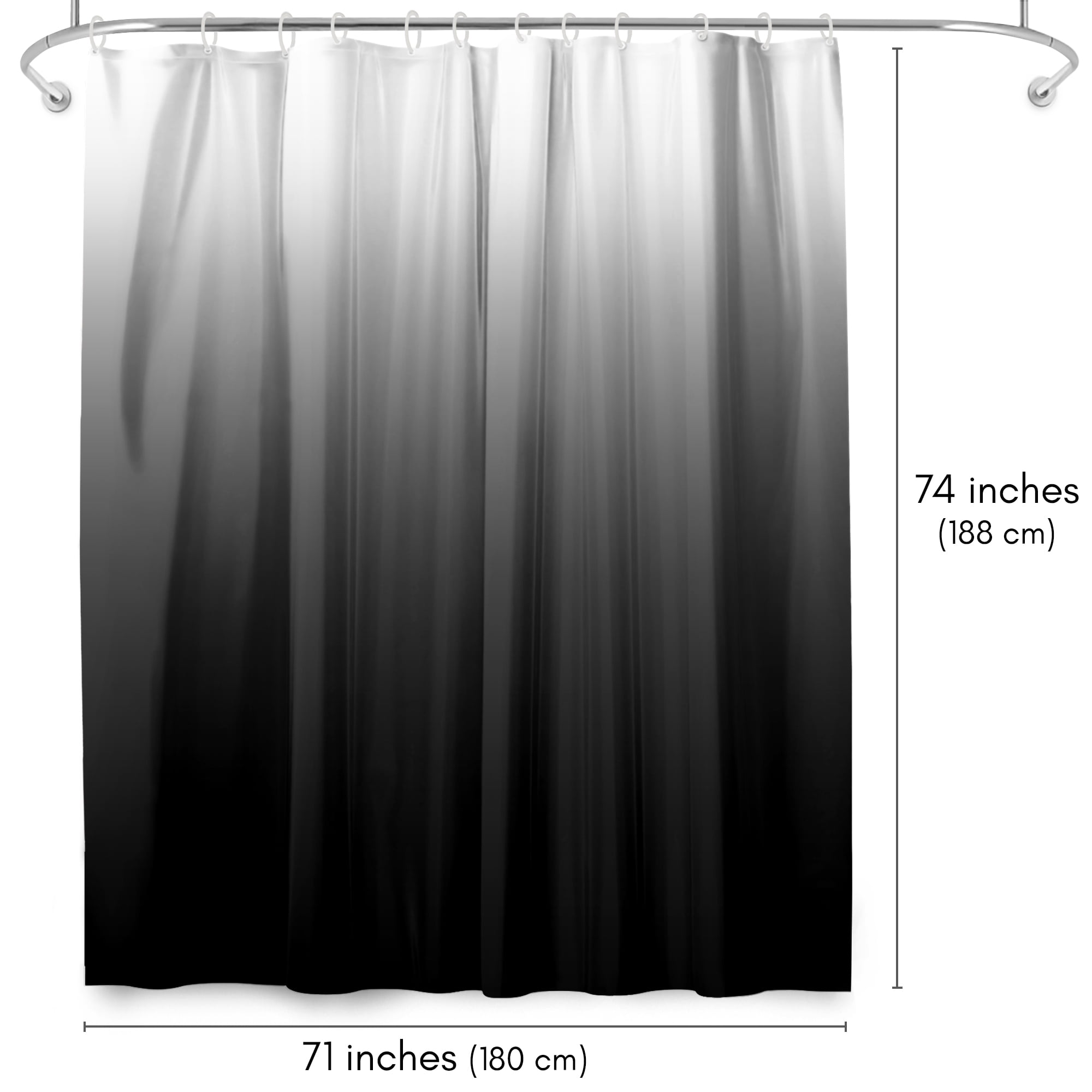 Americanflat 71x74 Ombre Black Shower Curtain - Water Resistant - Polyester Fabric