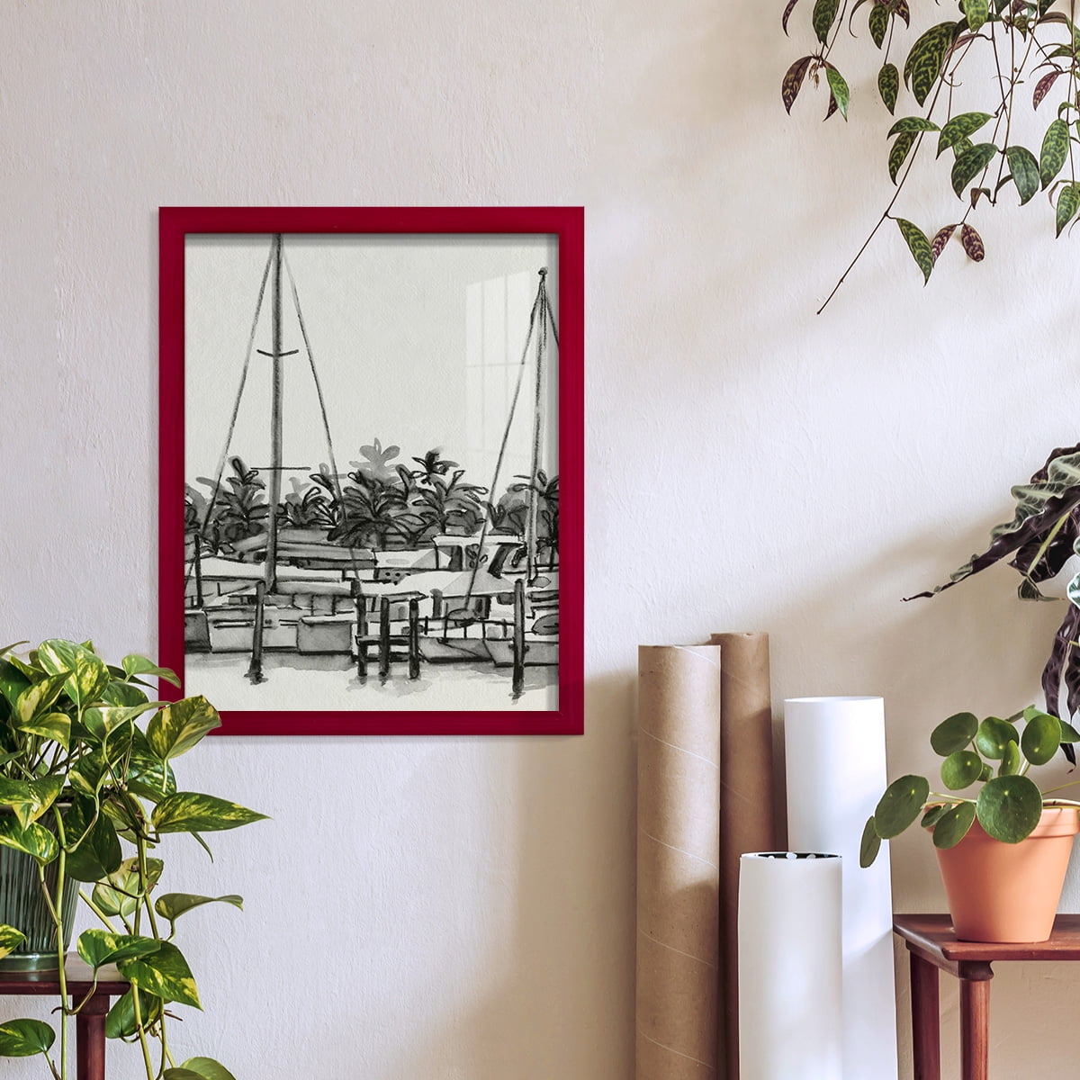 Neutral Tropics II - Framed Print w/glass - Cherry Red