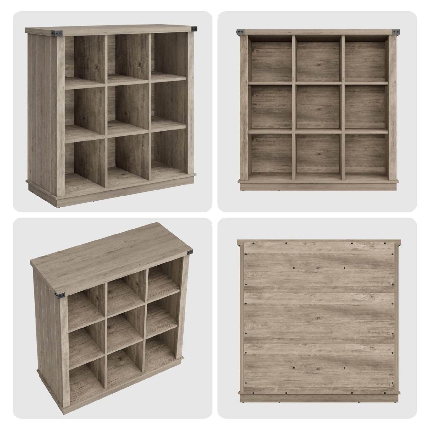9 Cube Storage Organizer Bookshelf, 4 Tier Farmhouse Horizontal Bookcase, 37.4 Inch Wood Storage Bookcase for Entryway, Long Low Bookshelves for Living Room