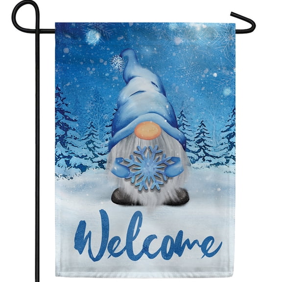 America Forever Winter Welcome Gnome Snowflakes Garden Flag 12.5 x 18 inch Let it Snow Blue Winter Wishes Holiday Double Sided Seasonal Yard Outdoor Flag