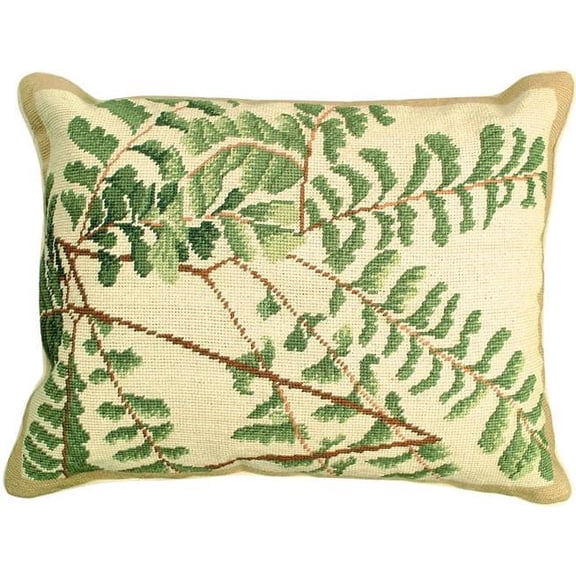 Throw Pillow HELENE VERIN Needlepoint Fern 16x20 Green Wool Cotton Velvet MH-363