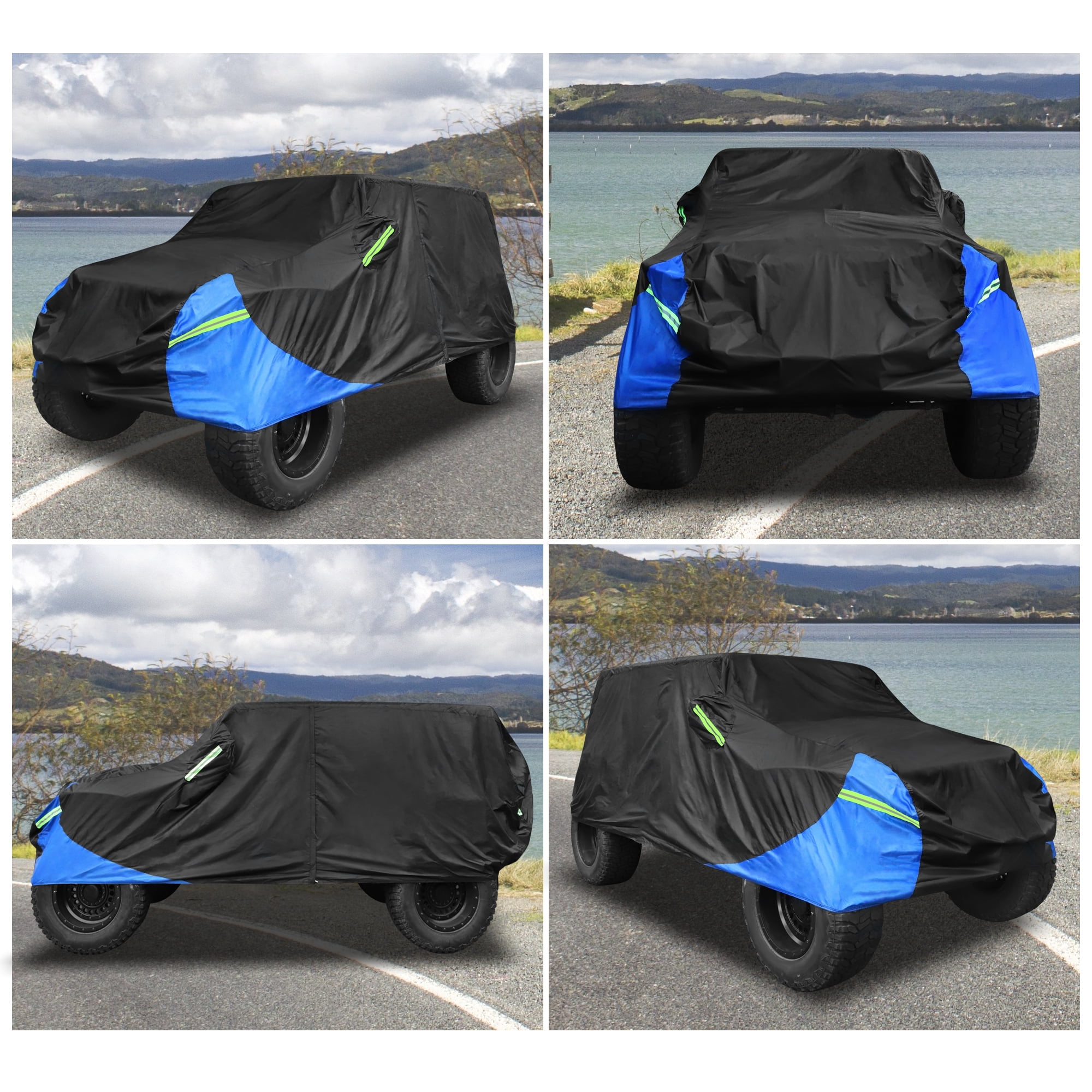 Unique Bargains Car Cover for Jeep Wrangler JK JL 2 door 07-21 210D Outdoor Black Blue
