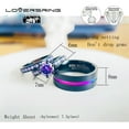 thumbnail image 5 of Couple Ring Bridal Set His Hers Black Gold Plated Amethyst Titanium Steel 10k Wedding Ring Band Set, 5 of 7