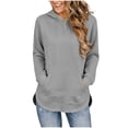 thumbnail image 2 of Inverlee Side Split Curved Hem Pullover Hoodies Solid Drawstring Hood Front Kangaroo Pocket Loose Daily Long Sleeve SweatshirtsGray(S-XXL), 2 of 6