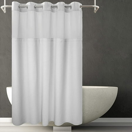 Joyweiwaffle Weave Fabric Shower, Hotel Shower Curtain No Liner Needed