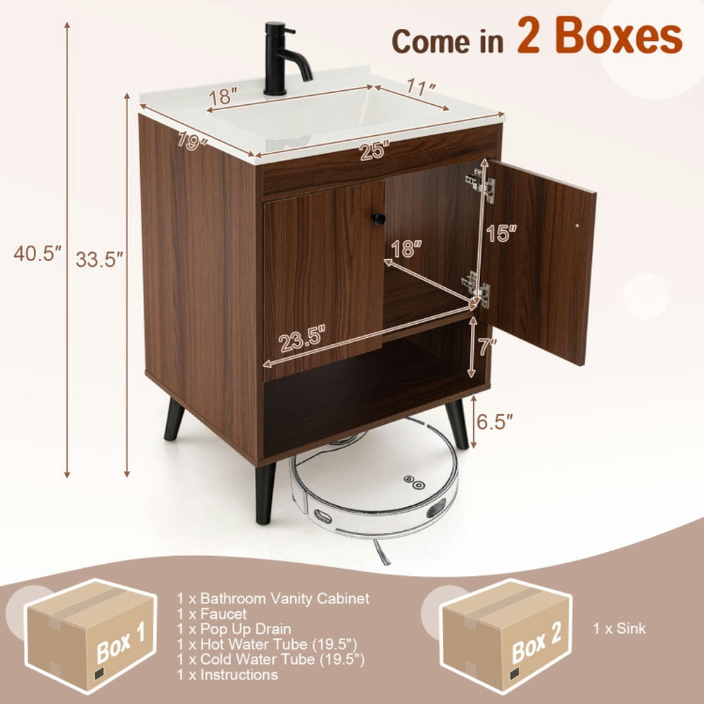 Finihen Bathroom Storage Cabinet, Bathroom Floor Cabinet, 25 Inch Wooden Bathroom Storage Cabinet with Sink, for Bathroom, Living Room, Bedroom, Kitchen, Walnut Finihen Bathroom Storage Cabinet, Bathroom Floor Cabinet, 25 Inch Wooden Bathroom Storage Cabinet with Sink, for Bathroom, Living Room, Bedroom, Kitchen, Walnut