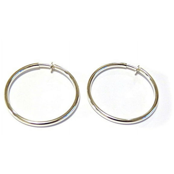 Clip-on Hoop Earrings Rhodium Silver 1.75 inch Hypo-allergenic Hoop Earrings Solid Hoops