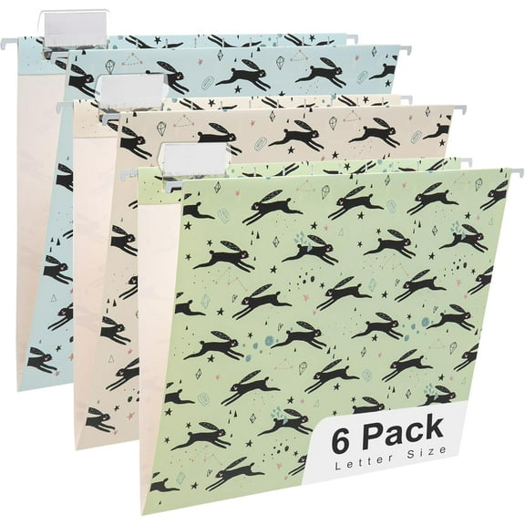 Y YOMA 6 Pack Decorative Hanging File Folders Letter Size Checkerboard Hanging Folder Pretty File Folder Organizer for Filing Cabinet Office Home with 1/5-Cut Adjustable Tabs, 3 Rabbit Design