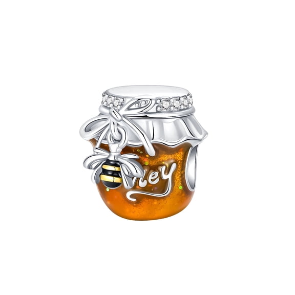 ARVALILS 925 Sterling Silver Honey Pot & Bee Charm, Enamel & CZ Stone Bead for Bracelets & Necklaces