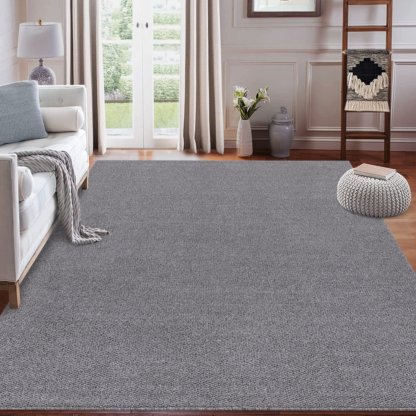 COZONY 9'x12' Washable Area Rug, Modern Textured Low-Pile Polypropylene Carpet, Stain Resistant Non-Slip Solid Accent Rug for Living Room, Gray