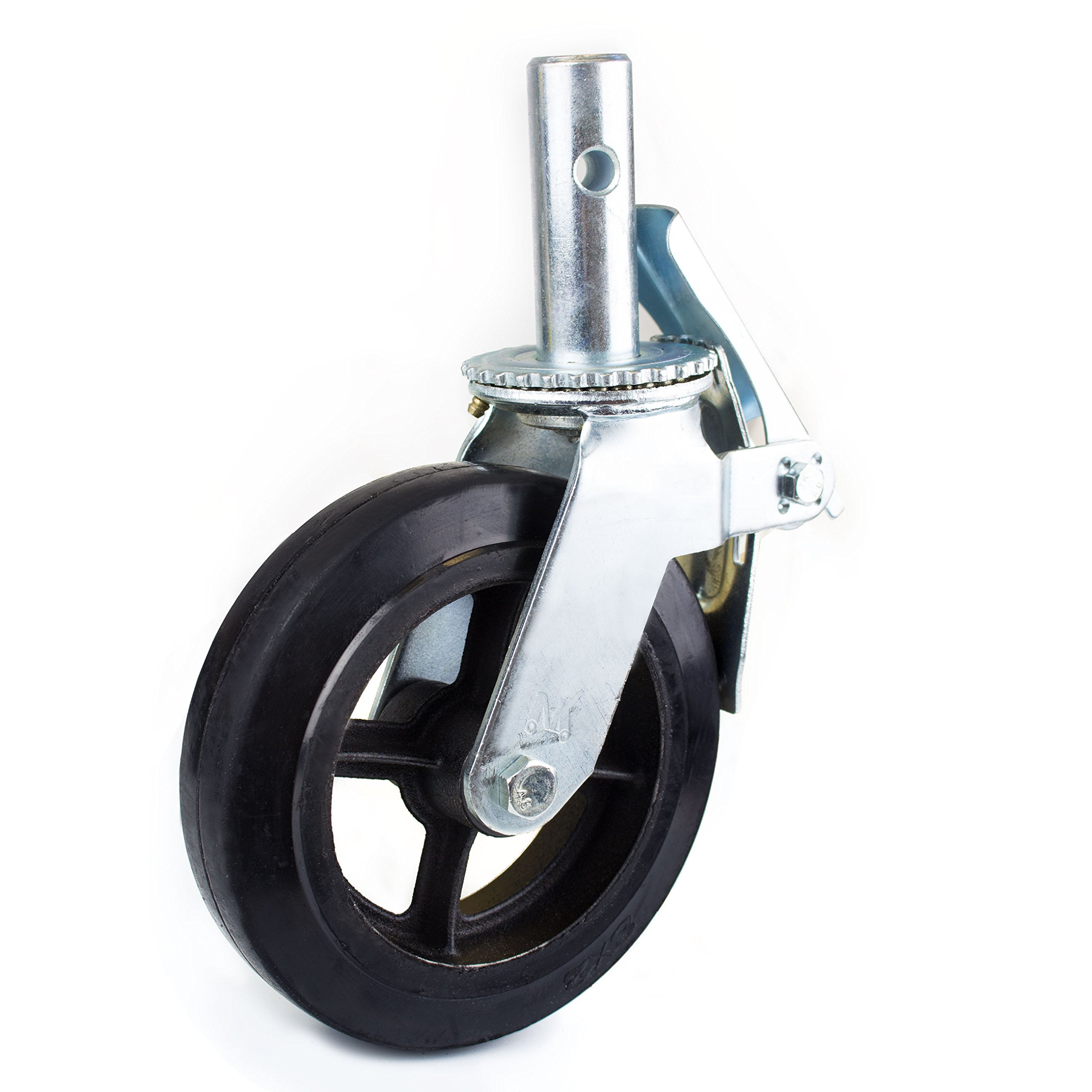 Set of 4 Scaffold 8"x2" Black Rubber Mold-on Steel Caster Wheel with Brake