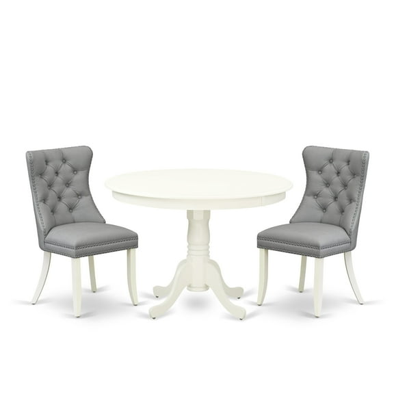 East West Furniture 3 Piece Kitchen Table & Chairs Set Contains a Round Dining Table with Pedestal