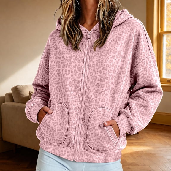 2026 New Women's Sweatshirts With Hood Oversized Y2k Leopard Print Hoodies Pullover Fall Winter Hooded Tops Streetwear(Pink,XXL)