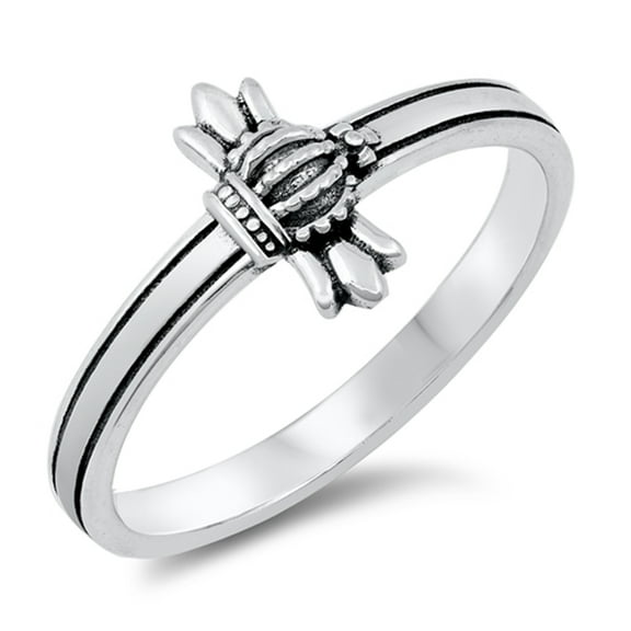 Polished Royal Crown Cross Ring .925 Sterling Silver Band Jewelry Female Male Unisex Size 7