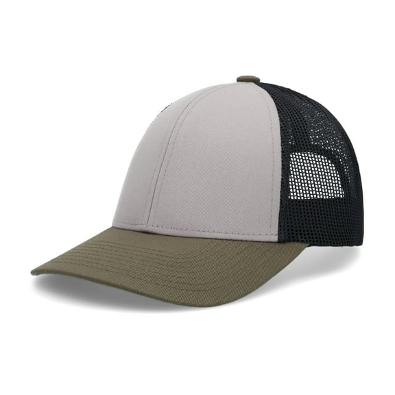 Pacific Headwear P114 Low-Pro Trucker Cap - Heather Grey Light Charcoal Moss