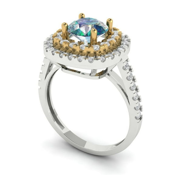 1.615 ct Round Cut Blue Moissanite Halo Engagement Ring for Women in 18K White/Yellow Gold