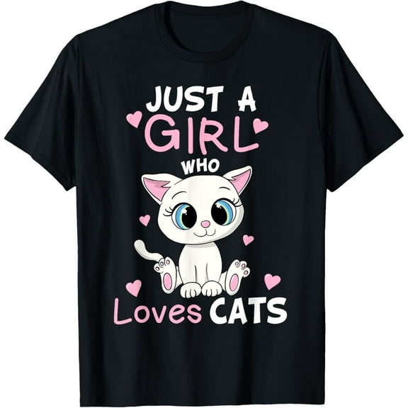 Just A Girl Who Loves Cats Funny Cute Kitten Lover Cat Gift T-ShirtMen and women, White Black T-shirt, size: Extra large S-1285XL