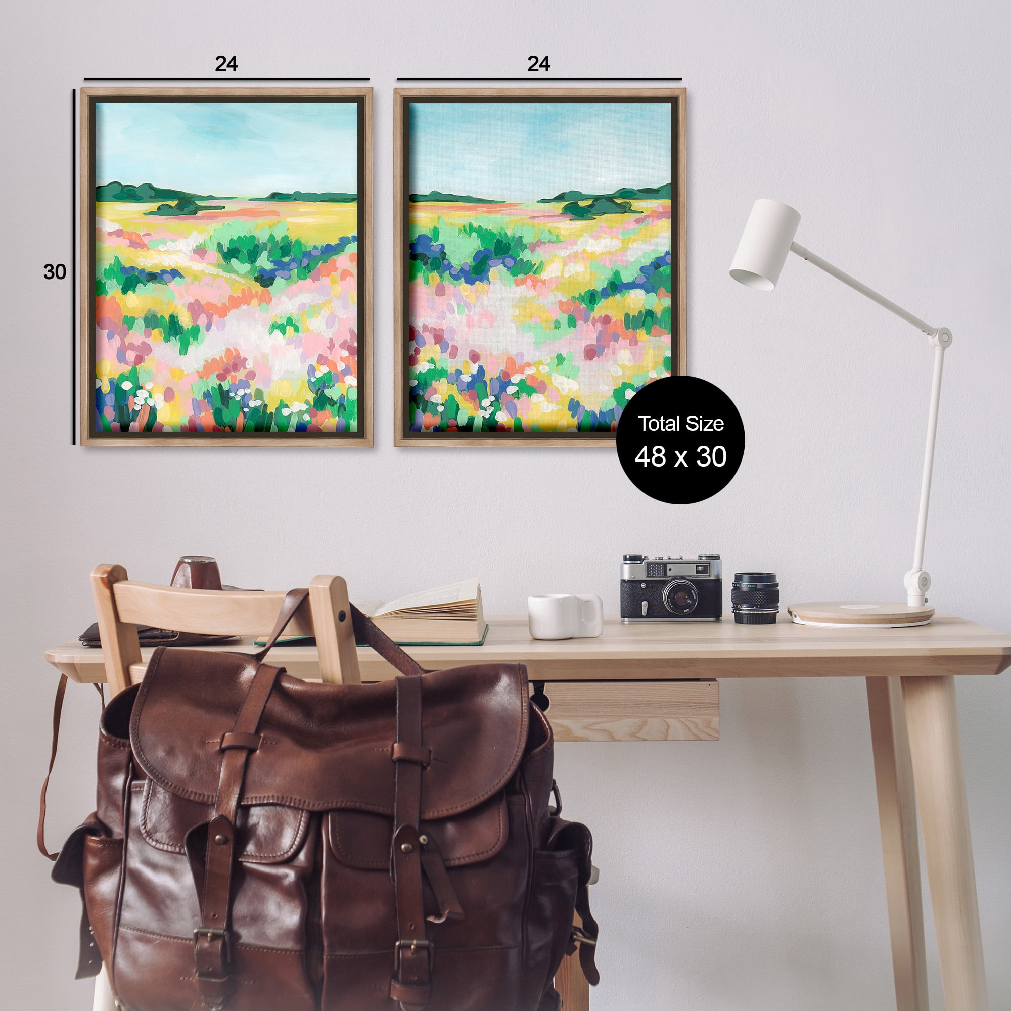 Stupell Industries Modern Country Meadow Landscape Painting Brown Floater Framed Canvas Art Print Wall Art, 25 x 31, Set of 2
