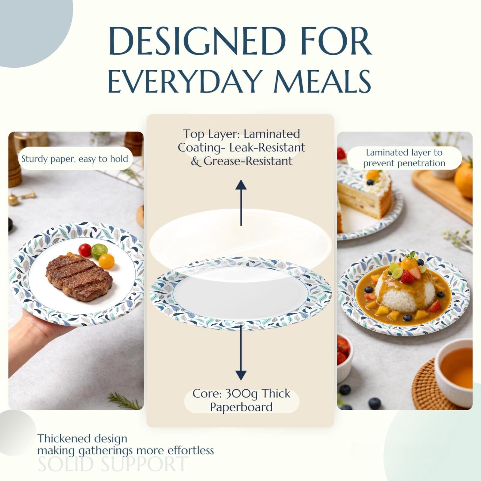 8.5 Inch Paper Plates  150 Count Disposable Soak Proof & Cut Resistantwave Safe Bulk For Everyday Meals Lunch Familye