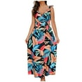 thumbnail image 2 of Summer Saving Wycnly Dresses for Women Beach Vacation Elastic Waist Pleated Swing Tank Maxi Sunderss Sleeveless V-Neck Leaves Print Summer Long Formal Dress Black XXL, 2 of 7