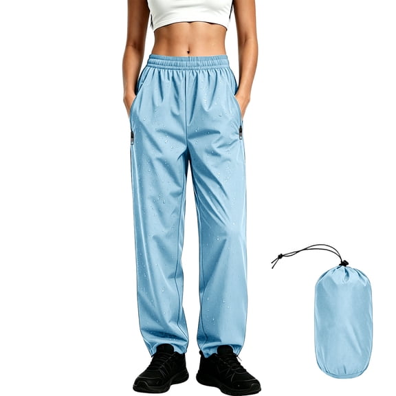 Dxzfnsa Women's Waterproof Rain Pants Womens Elastic Waist Packable Hiking Pants with Pockets And Storage Lightweight Solid Color Outdoor Hiking Trousers