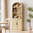 thumbnail image 3 of 72" Tall Arched Cabinets,Bookcase with storage,Mid-Century Modern 5-Tier Bookshelf with Door,2 Book Risers and Adjustable Shelves offering more storage space for Living Room,Kitchen,Home Office, 3 of 10