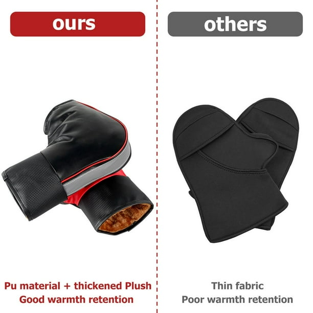 MIAOXIAO Gants De Guidon De Moto PU Avec Bande Réfléchissante Electriques Gants Hiver De Manchons Coupe-Vent Coupe Imperméables Pour Le Scooter De Moto Noir,1