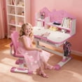 thumbnail image 2 of Kids Desk Chair Set Ergonomic Height Adjustable Study Station with Anti-Pinch Safety Storage Drawer Scientific Separation Easy Assembly (pink), 2 of 10