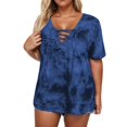 thumbnail image 3 of Women Summer Casual Tops, Plus Size V Neck Tie Dye T Shirts with Lace Up Front Design, 3 of 7