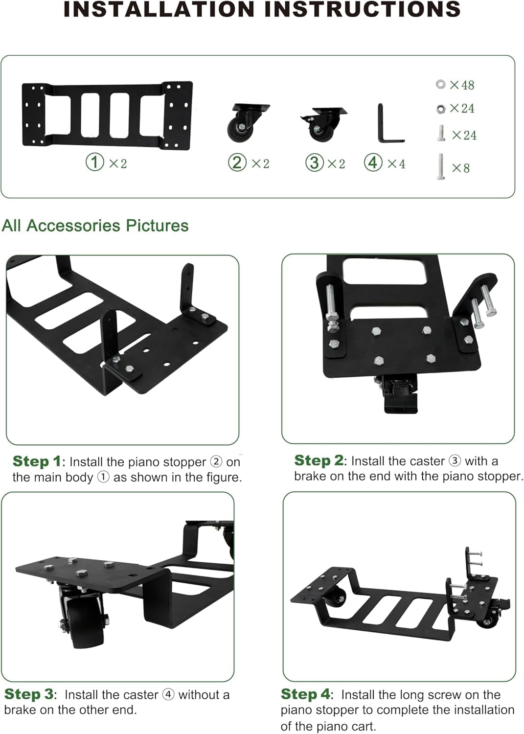 2Pcs  Heavy-Duty Piano Dolly for Moving, Suitable for Home, Concert Hall Piano Transport's Piano Mover,with Brakes Piano Dollies
