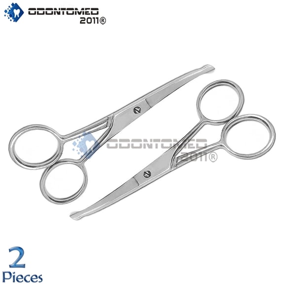 OdontoMed2011 Lot (2) Safety Scissors Mustache Nose Ear Hair Pet Grooming Manicure 3.5" Curved