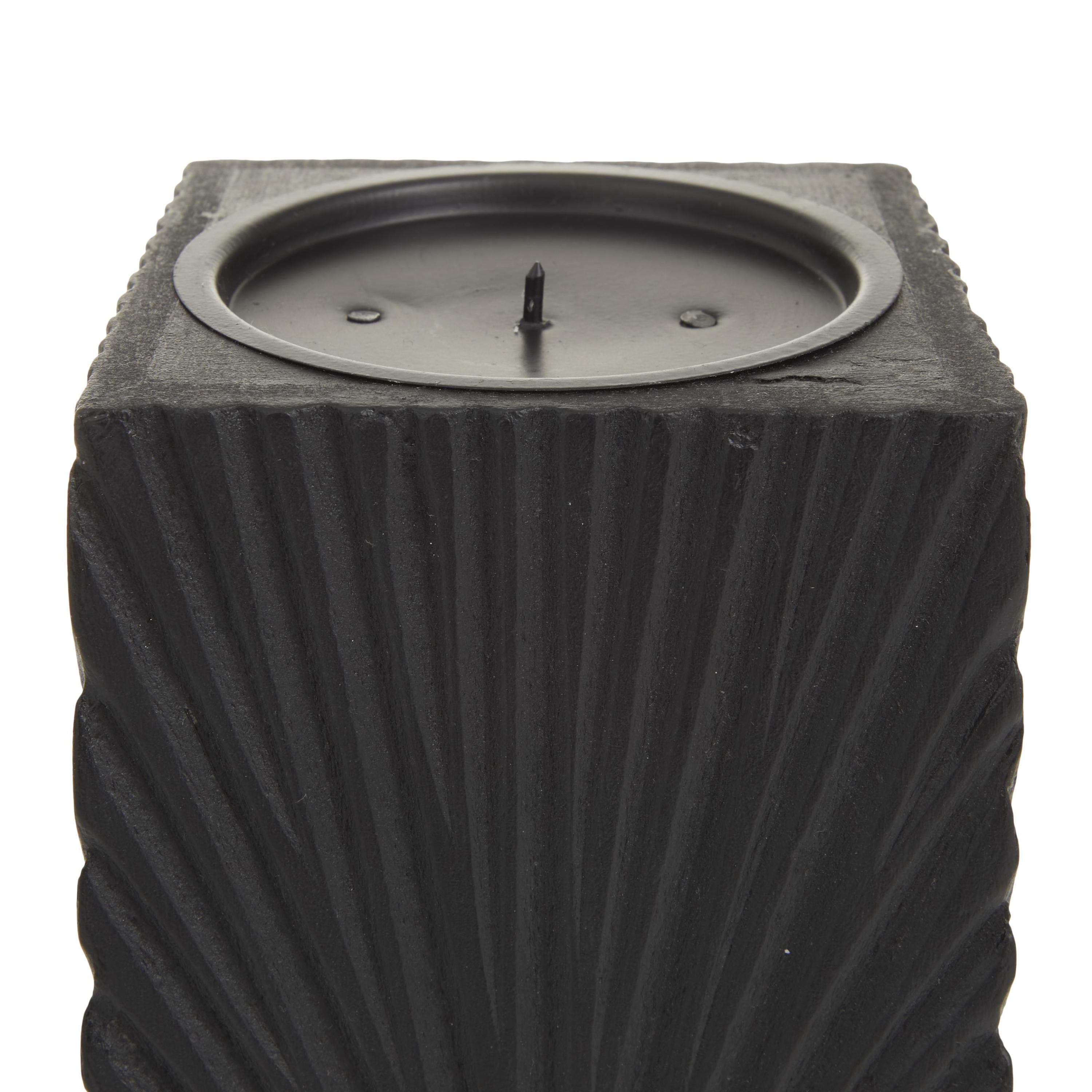 CosmoLiving by Cosmopolitan 3 Candle Black Wood Geometric Carved Pillar Candle Holder, Set of 3