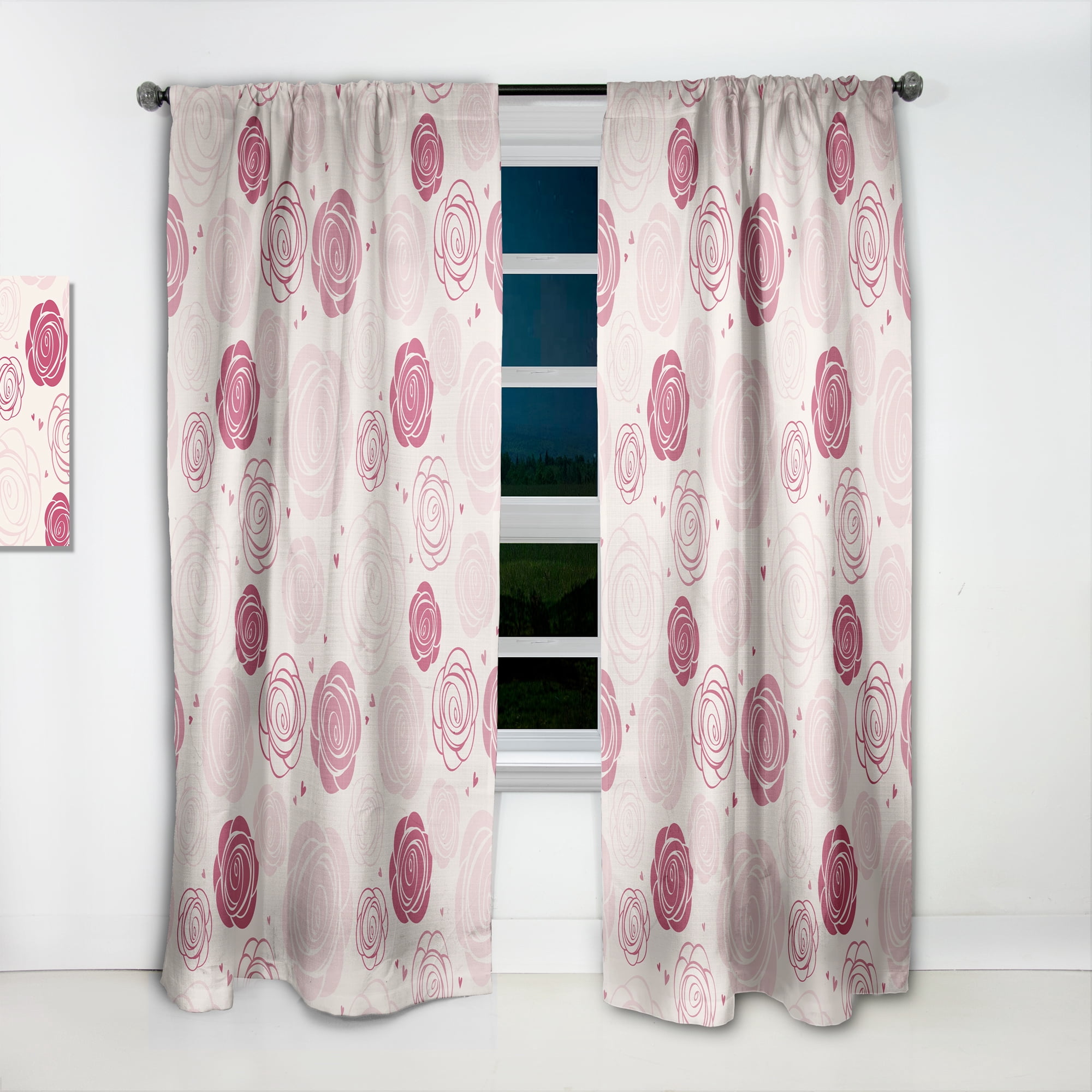 Designart 'Roses Retro Pattern' Mid-Century Modern Curtain Panel