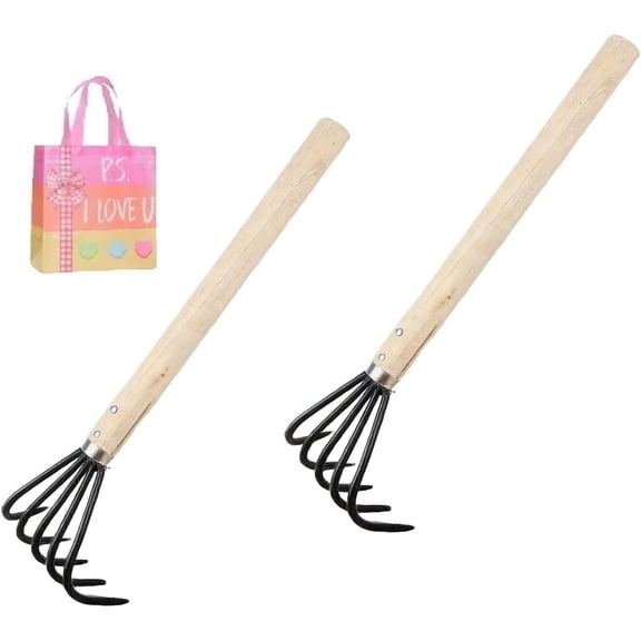2-Pack Beige2 High-Carbon Steel Clam Rake with Wooden Handle, Heavy-Duty Digging Tool for Clams, Oysters & Mussels – Ideal for Beach Combing, Intertidal Zone & Low Tide Harvesting Z