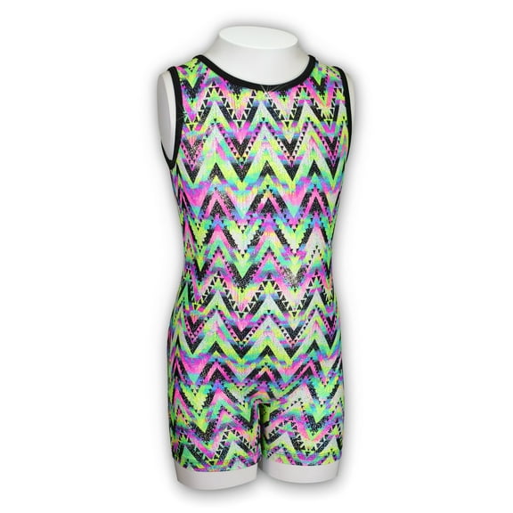 Gymnastics Biketard for Girls - Neon Mountains - Leap Gear by Pelle - 6 | Child Medium