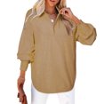 thumbnail image 2 of Inleife Women 2025 Fine Striped Smocked Cuffed Shirts Long Sleeve Collared Blouse With Pocket, 2 of 6