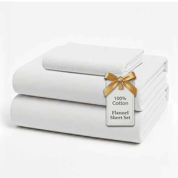 Casa Platino Flannel Bed Sheet Set, 100% Cotton, 3 Piece Deep Pocket Fitted Sheets, Twin Size, White