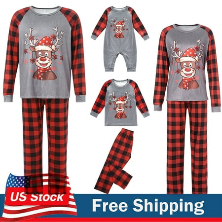 

ZIYIXIN Christmas Family Pyjamas Matching Set Pjs Set for Men Women Kids Xmas Long Top Pants 2Pcs Sleepwear Nightwear