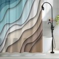 thumbnail image 2 of Teal Blue Modern Geometric Fabric Shower Curtain Turquoise Brown Abstract Ocean Wave Washable Shower Curtains for Bathroom, Waterproof Bath Curtain with Hooks Home Decor 72x84in, 2 of 8