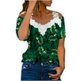 thumbnail image 2 of Azrian Womens Summer Tops Women's Casual Off The Shoulder Lace Regular Fit Short Sleeve Tops V-Neck Shirt Tops, 2 of 5