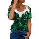 thumbnail image 1 of Blusa informal de manga corta con cuello en V y encaje con hombros descubiertos para mujer OAVQHLG3B Store  lin121212, 1 of 5