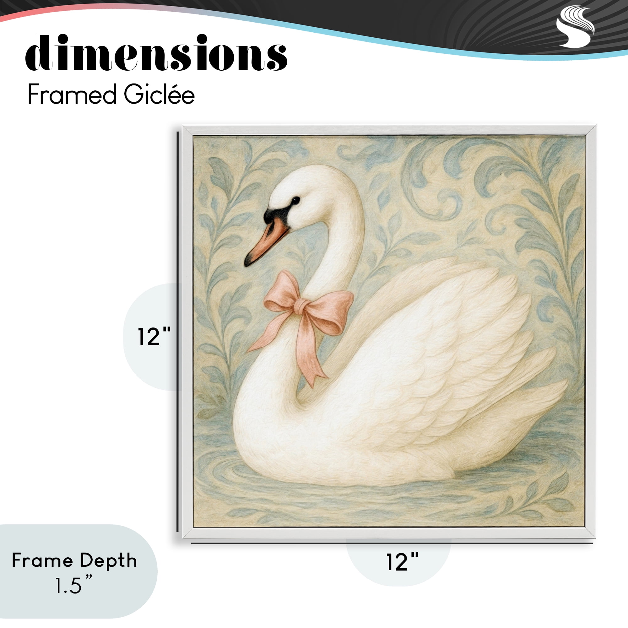 Stupell Industries Vintage Leaves Swan White Framed Giclee Art, design by Grotto Studios