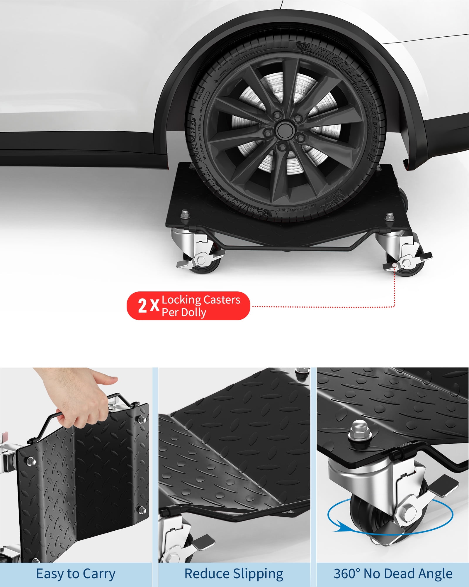 6000 LBS High-Capacity Car Dolly Set of 4 Secure Lock Design for Safe & Efficient Vehicle Moving & Garage Auto Repair